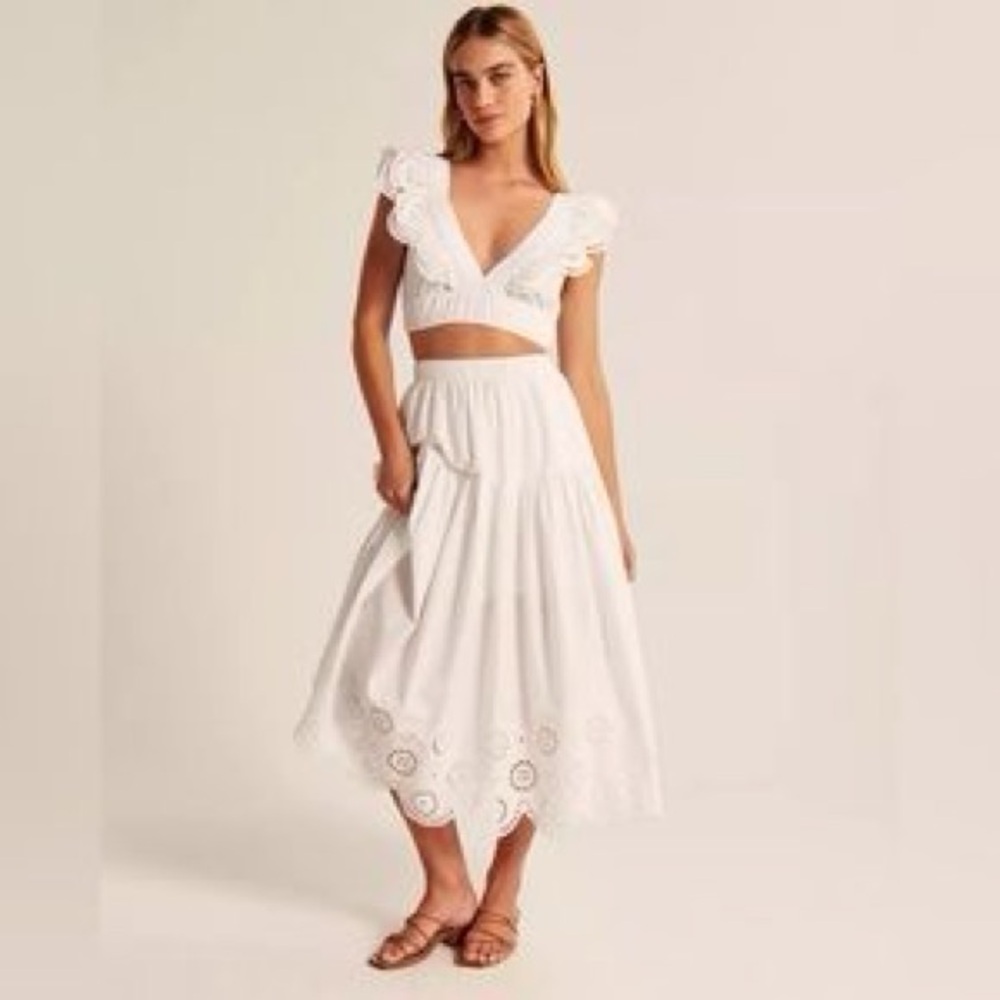 Abercrombie & Fitch White Eyelet midi skirt and flirty top (2 pieces)